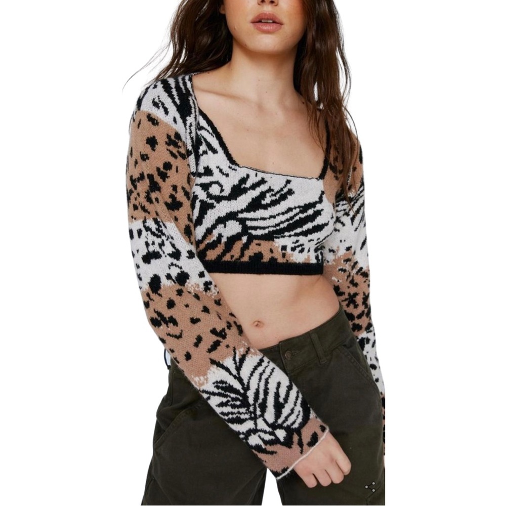 LNWT Nasty Gal Leopard Knitted Bralette & Cardigan